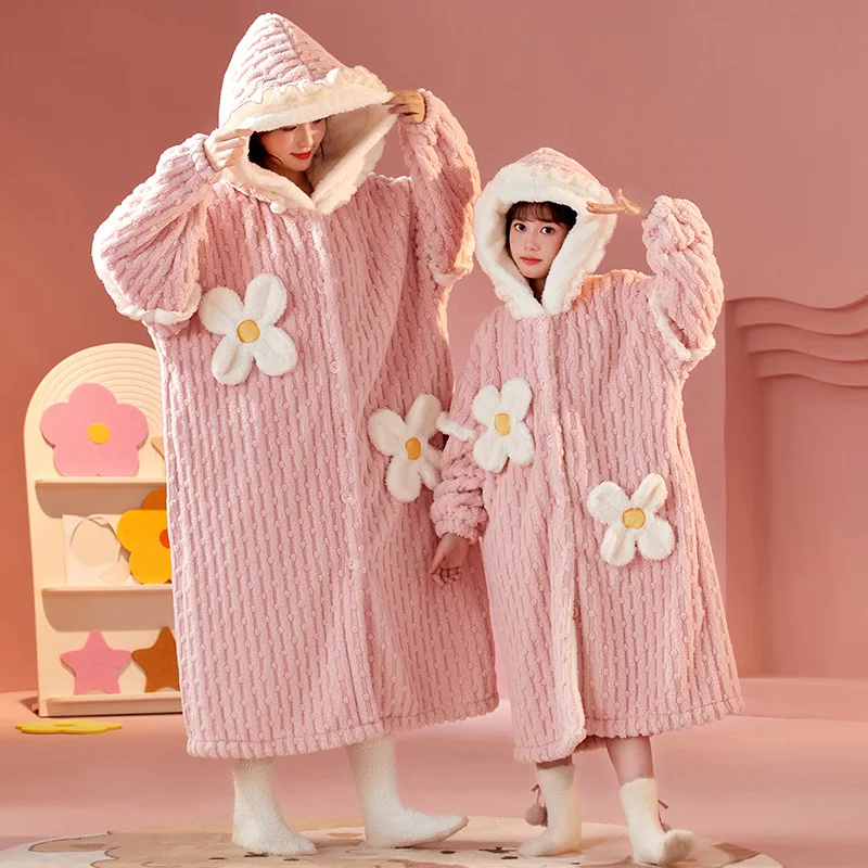 Kids Coral Velvet Bathrobe Baby Girls Cartoon Fleece Pajamas - Main Image