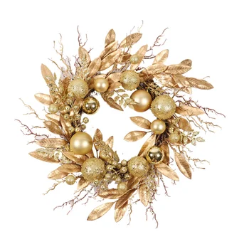 Christmas Decoration 2025 New Year Party Wreath 45cm Glitter Golden Vine Circle Wreath Pendant Front Door Outdoor Decoration