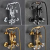 Onyzpily Gold/Antique Brass Washroom Bathtub Faucet Wall Mounted Swan Faucets Dual Handle Control Crystal Grip 2