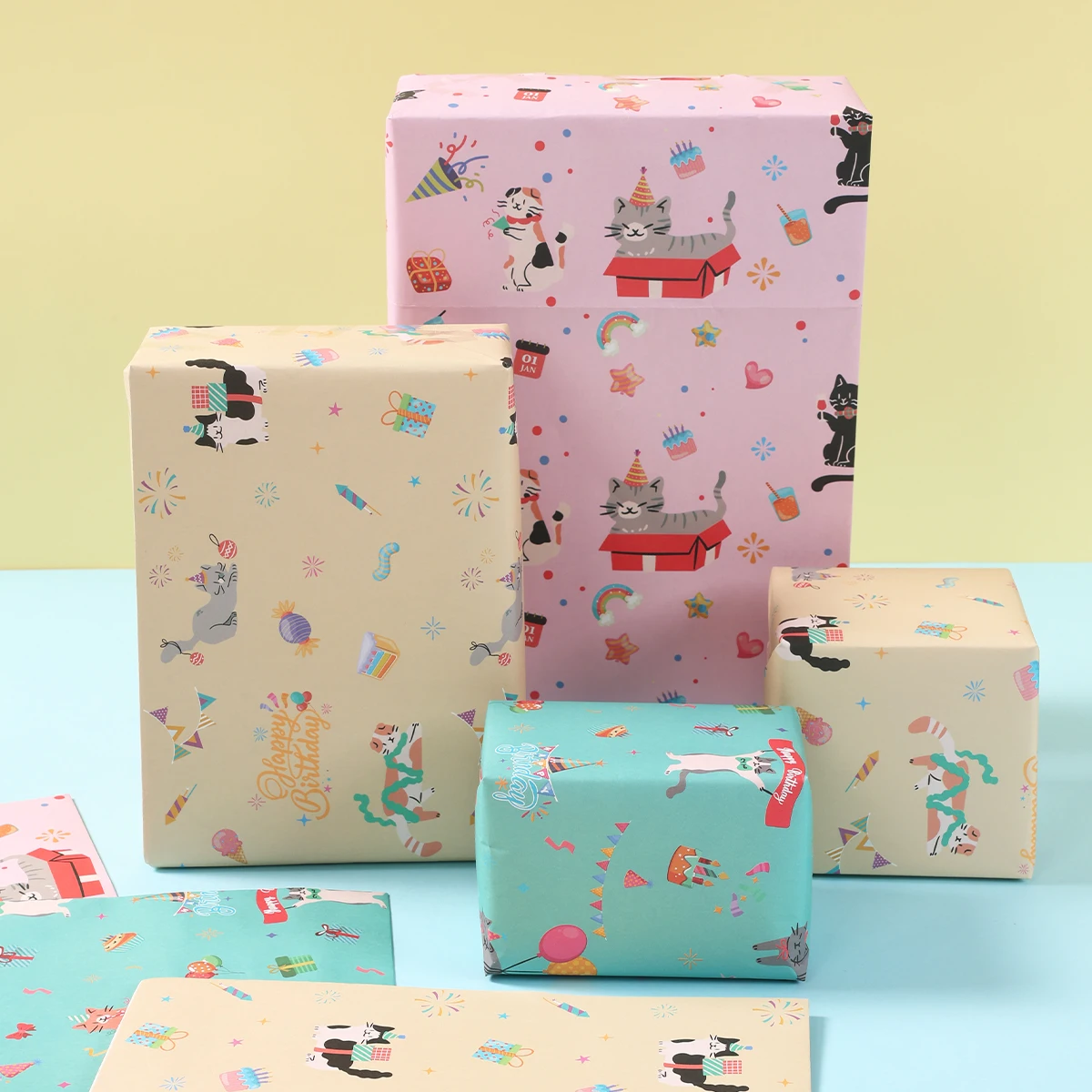 3/6Pcs Cartoon Bear Paper Wrapping Gift Wrapping Paper Birthday Party Decor Kids Boy Supplies Baby Shower Gender Reveal Decor