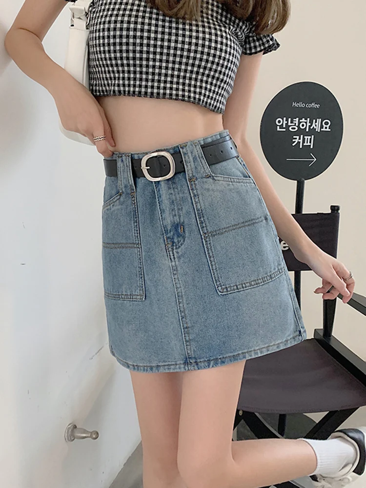 purple skirt Plus Size Women's Denim Skirt Summer Skirt Fat Mm High Waist Thinner Bag Hip Skirt Fried Street A-Line Short Skirt jean skirt