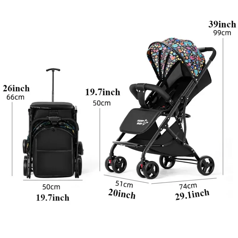 One Click Folding Baby Stroller Can Sit & Lying Foldable Portable Lightweight Baby Strolling Cart Large Space Adjustable Backset 6