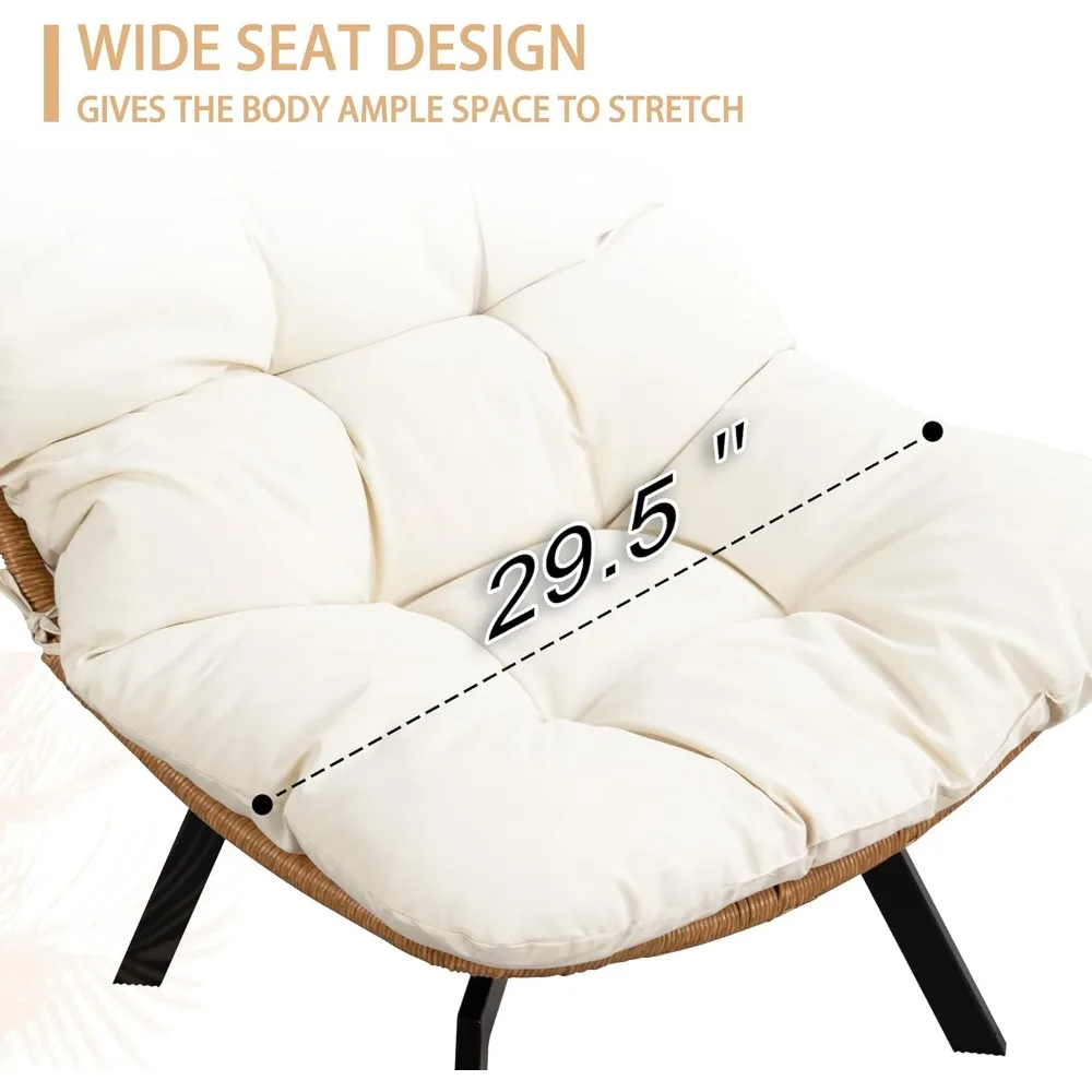 Modern Wicker Swivel Accent Chair with Oversized Seat, Cushion & Phone Pocket for Living Room, Bedroom, Beige