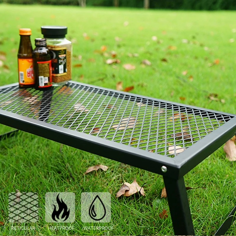 HooRu Folding Barbeque Net Table Portable Iron BBQ Grill Anti-scalding Outdoor Tables for Camping Picnic Backy Mini Desk foldable table