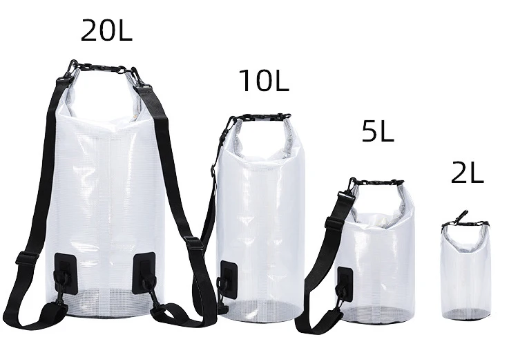 Half Transparent Waterproof Swimming Bag Dry Sack 2//5/10/15/20L Floating Dry Gear Bags For Boating Fishing Rafting Swimming