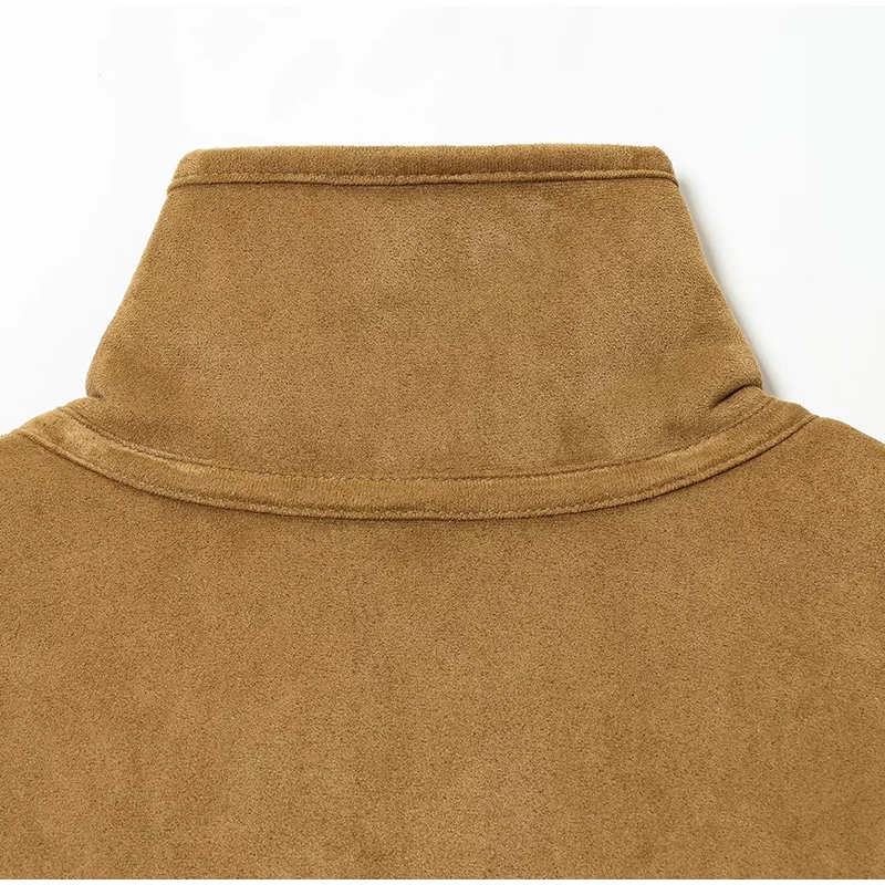 Wende-Lammfelljacke für Damen, Beige, Braun, zweiseitig, Stehkragen, Knopfverschluss, Taschenmantel, 2022, Herbst, Damen-Freizeitkleidung – Detail 12