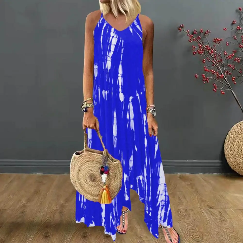 

Tie-dye Dress Stylish Vacation Beach Maxi Dress Irregular Tie-dye Split Backless Design With Side Pockets Ankle Length Summer