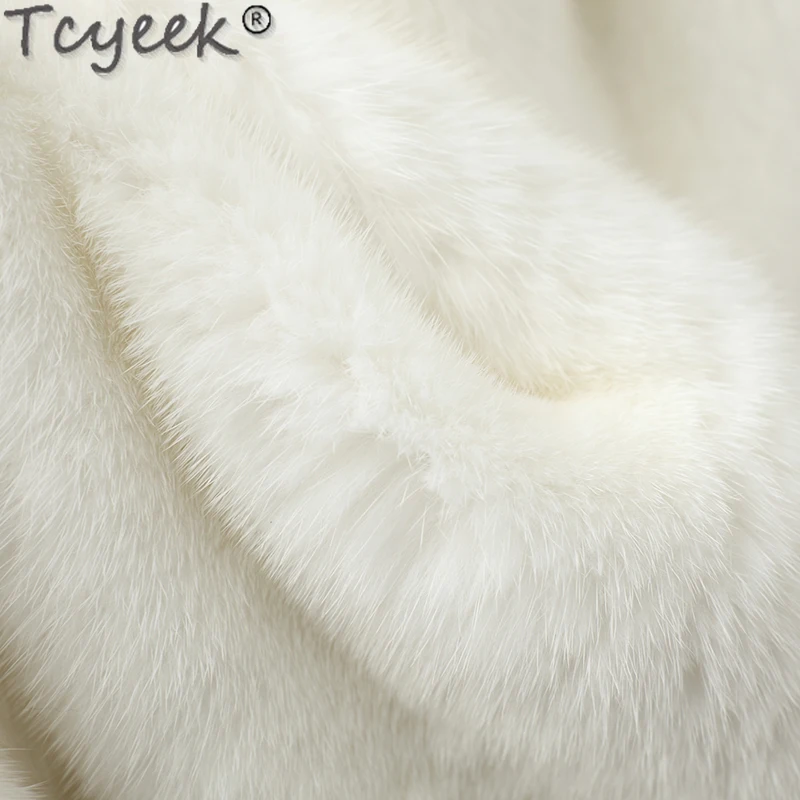 Tcyek 여성용 천연 밍크 모피 코트, 짧은 스탠드 칼라 코트, 겨울 재킷, 여성 의류