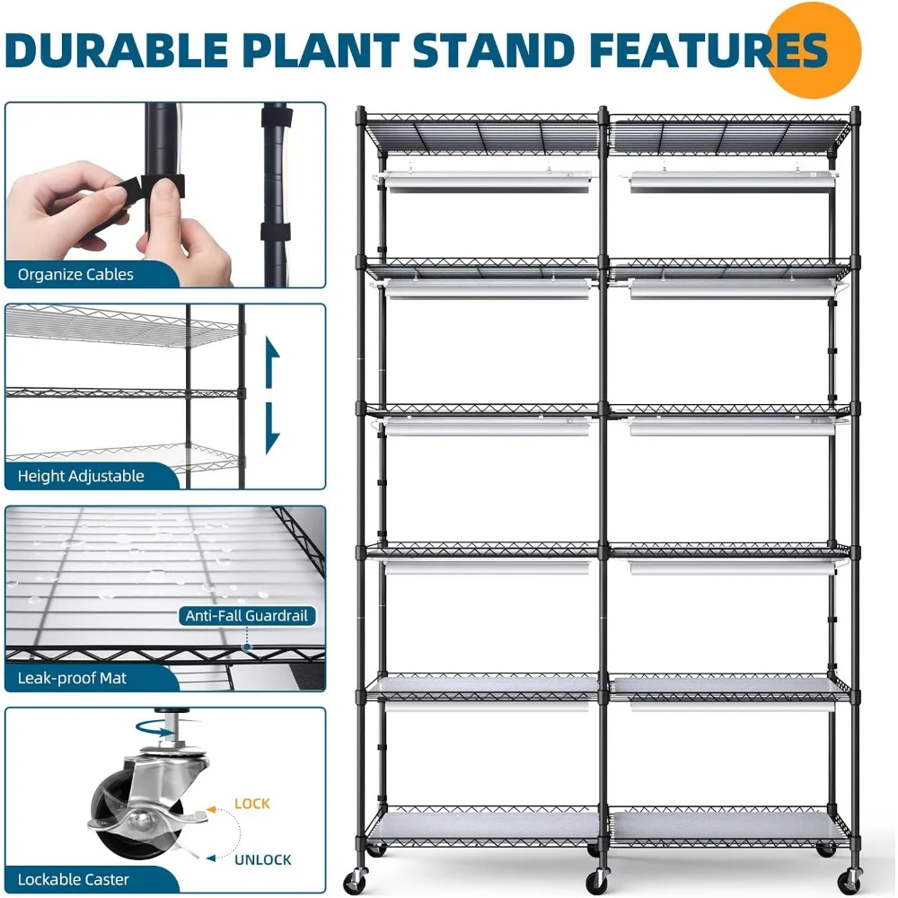 Barrina Plant Stand with Grow Lights for Indoor Plants, 6-Tier Large Tall Metal Plant Shelf with 10Pcs 1.6FT 20W Full Spectrum P