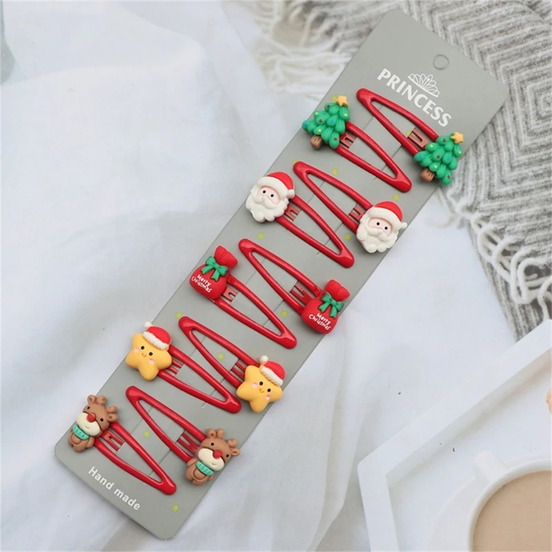 10pcs/8pcs 여자 헤어 클립에 대 한 크리스마스 헤어 액세서리 휴일에 대 한 산타 순 록 눈사람 금속 스냅 바레트
