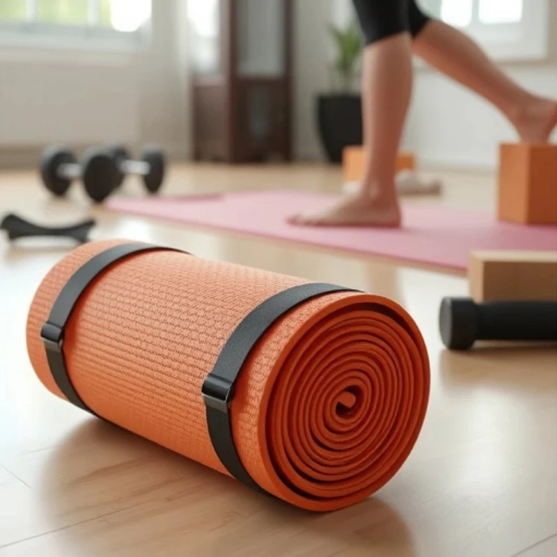 High Quality Exercise Mat Strap with Secure Fastener; Adjustable, Durable and Non-Slip Bungee Cord