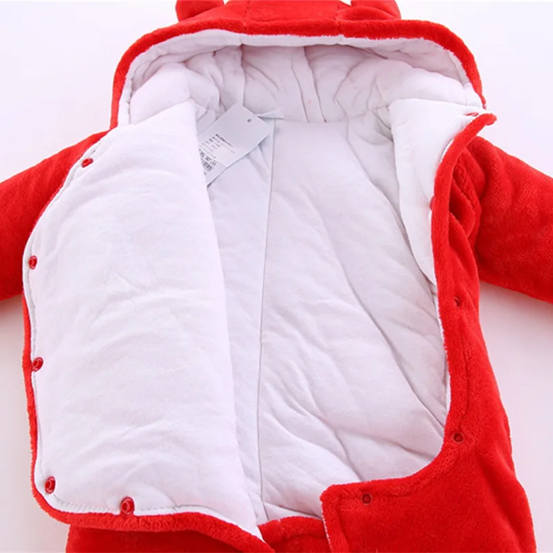 OLEKID 2025 Autumn Winter Baby Boy Rompers Hooded Thick Cotton Newborn Jumpsuit Infant Baby Girl Overalls Toddler New Born Coat 6