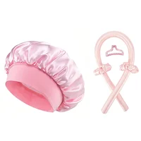 Ensemble de bonnets de couchage en Satin, sans chaleur, bandeau à friser, pince à cheveux, anneaux pour cheveux, chapeau de couchage doux pour Salon 5