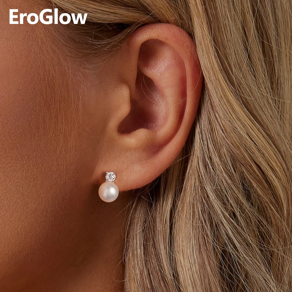 

EroGlow 1CT Moissanite Earrings for Women 925 Sterling Silver Pearl Stud Earrings Natural Freshwater Drop Earrings Lab Diamond
