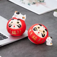 Piggy bank Japanese pottery Daruma Doll Crafts Lucky Charm Fortune Ornament Landscape Home Decor Miniature Accessories Gifts 1