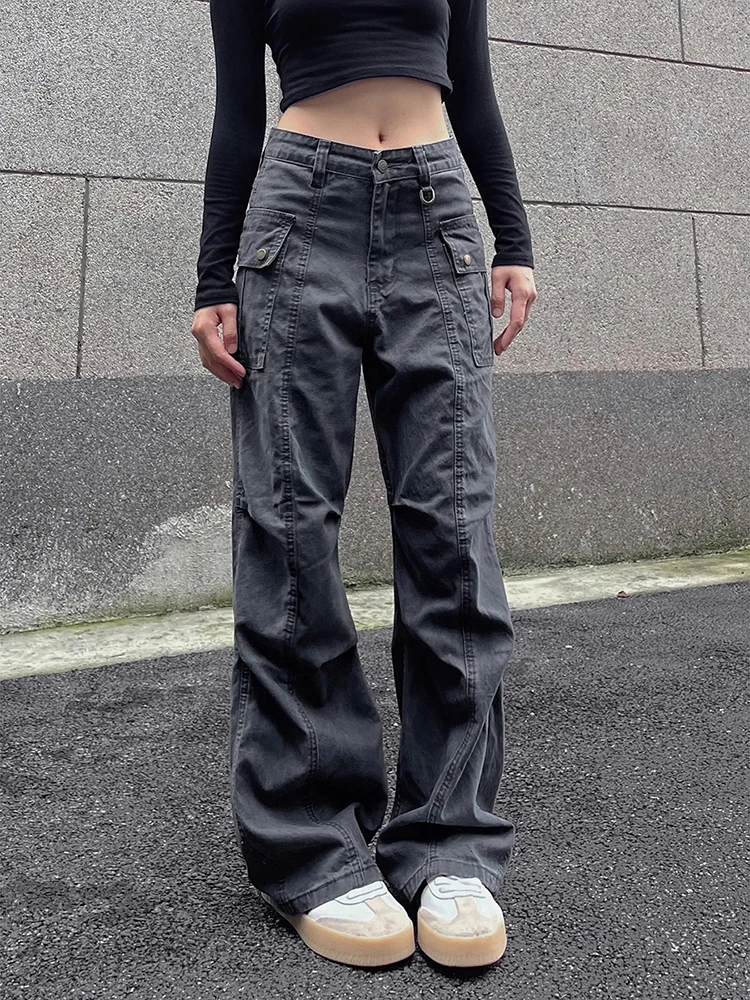 Retro American High Street Workwear Pants Casual Straight Leg Jeans Men Women Summer Trendy Folded Waist Design Zipper Fly