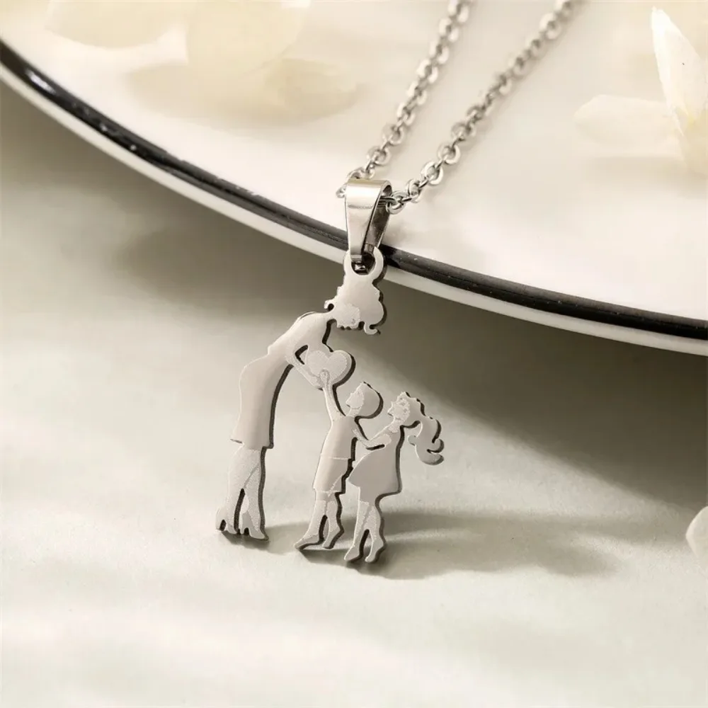 Mom Daughter Family Necklace Stainless Steel Chain Children Kid Silver Color Pendant Necklaces Jewelry Women Mother's Day Gift