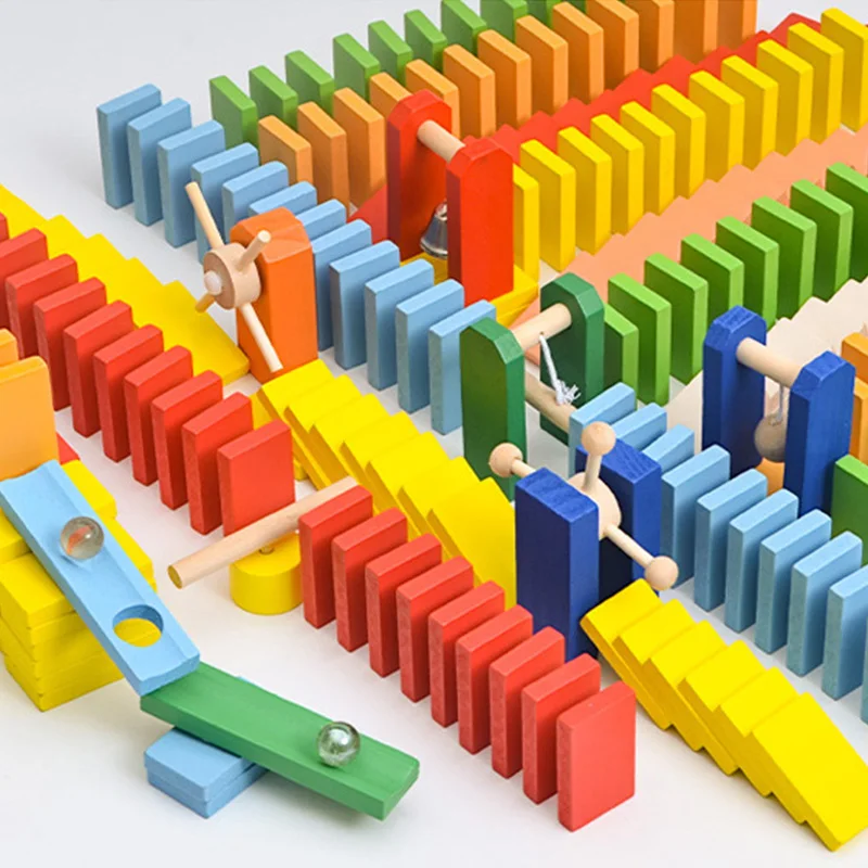Children Wooden Rainbow Domino Toy Institution Accessories Organ Blocks Dominos Chain Reaction Brain Thinking Train Games Toys