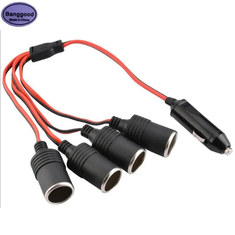 High Power 4 Way 180W Universal 12V 24V Car Cigarette Lighter Charger Plug Socket Connector Splitter Cable Adapter with Fuse