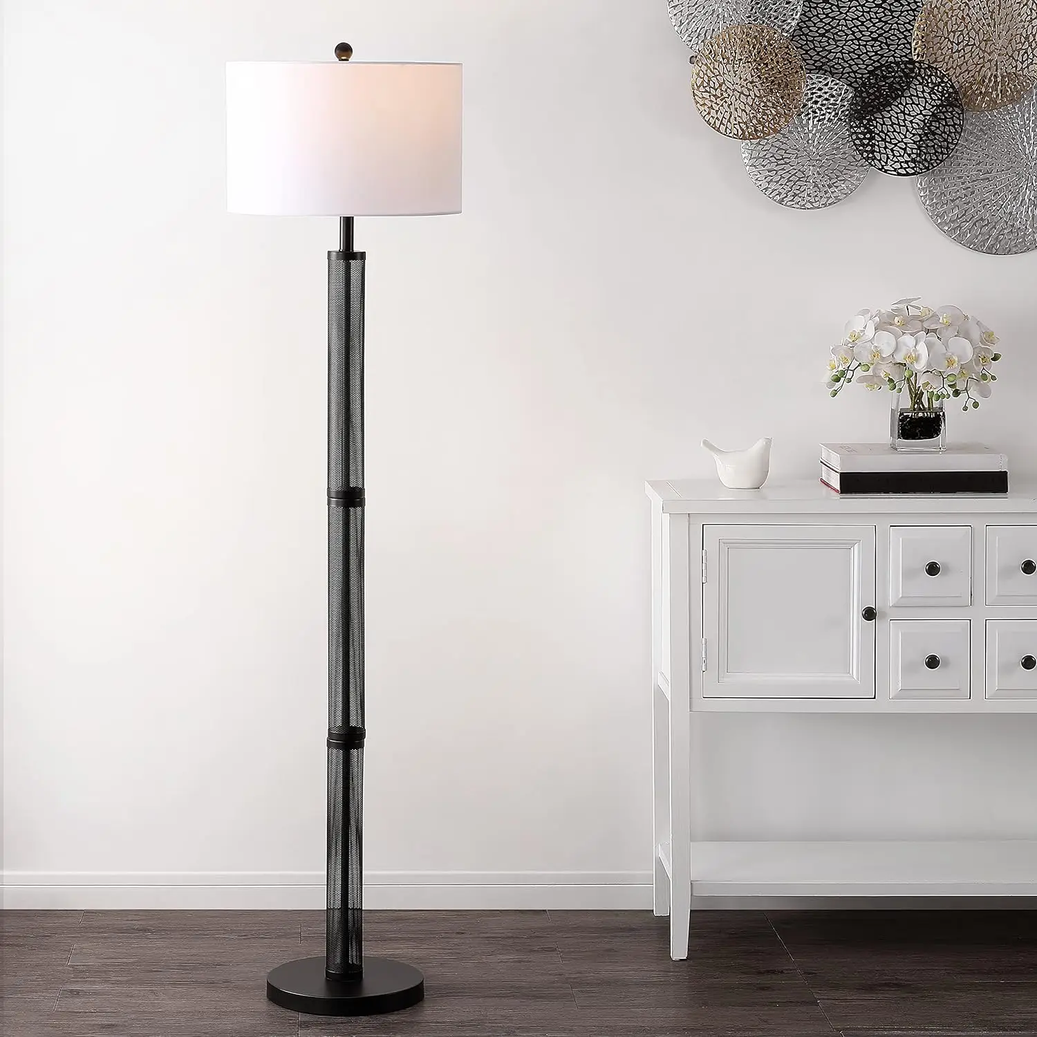 

Collection Jeyne Modern Industrial Black Mesh 65-inch Standing Floor Lamp (LED Bulb Included)