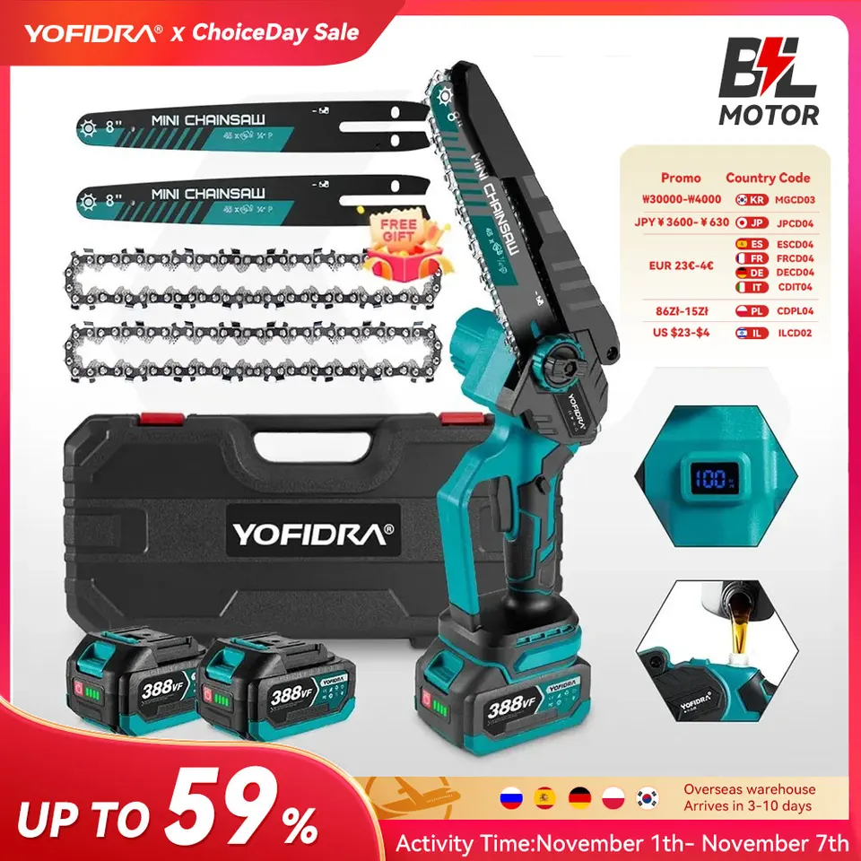 YOFIDRA Brushless 8inch Electric Chainsaw Cordless Rechargeable