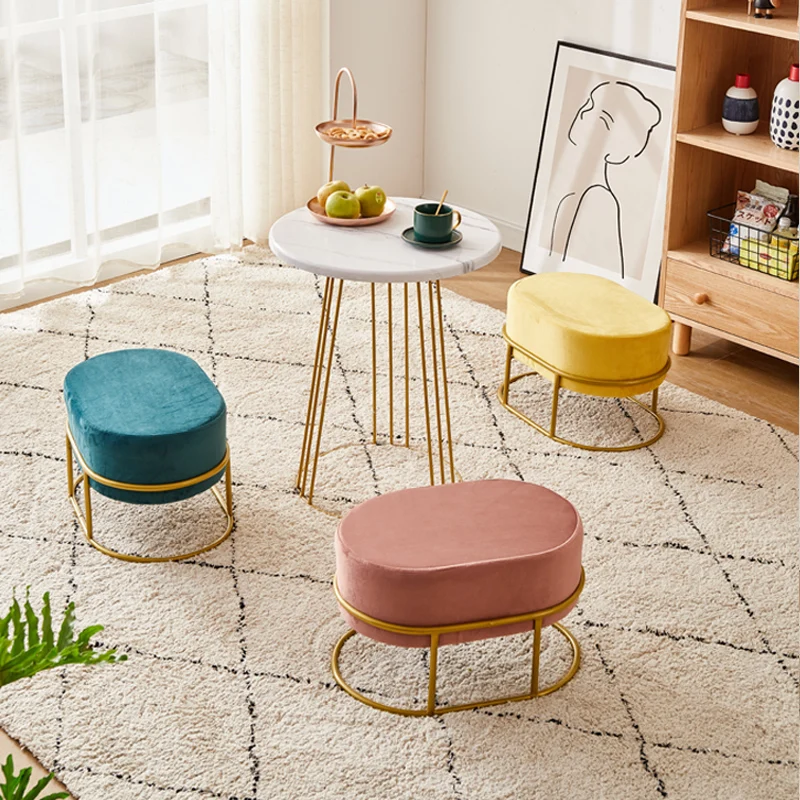 

Nordic Metal Stools Living Room Bedroom Under Desk Relax Shoe Changing Foot Stool Hallway Adults portable Tabouret Home Products