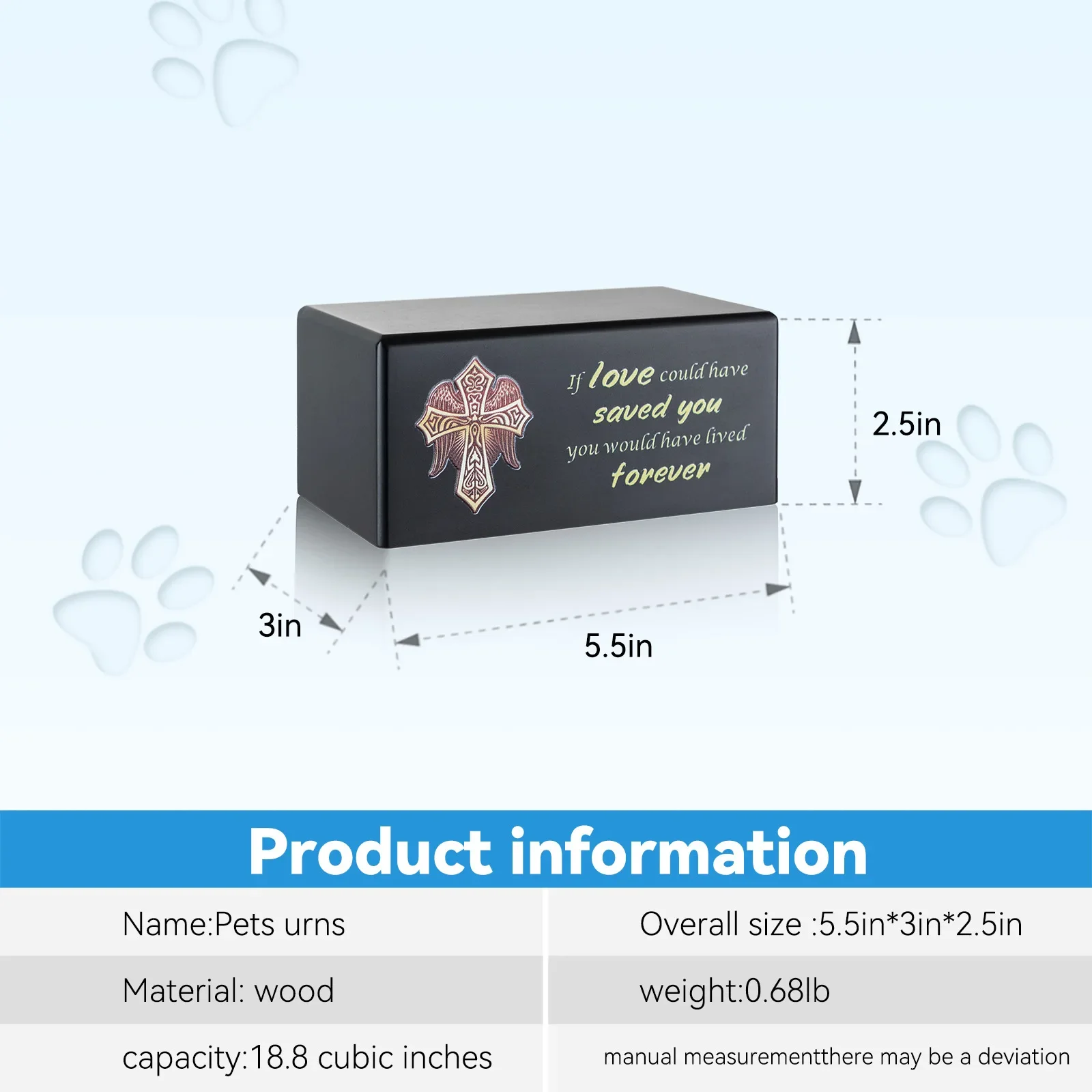 1pcs Pet Cremation Urn with Memorial Word Funeral Ashes Box Rabbit Cat Dog Poultry Memorial Cremation Urns for Human Ashes