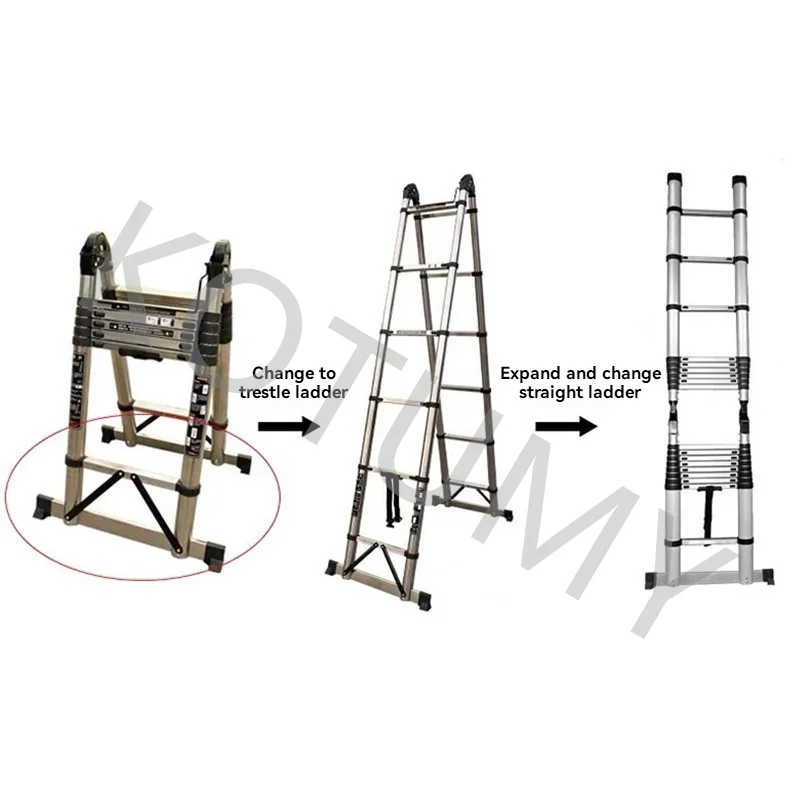 1.7m+1.7m Stainless Steel Multifunctional Folding Ladder Straight Ladder Engineering Home Telescopic