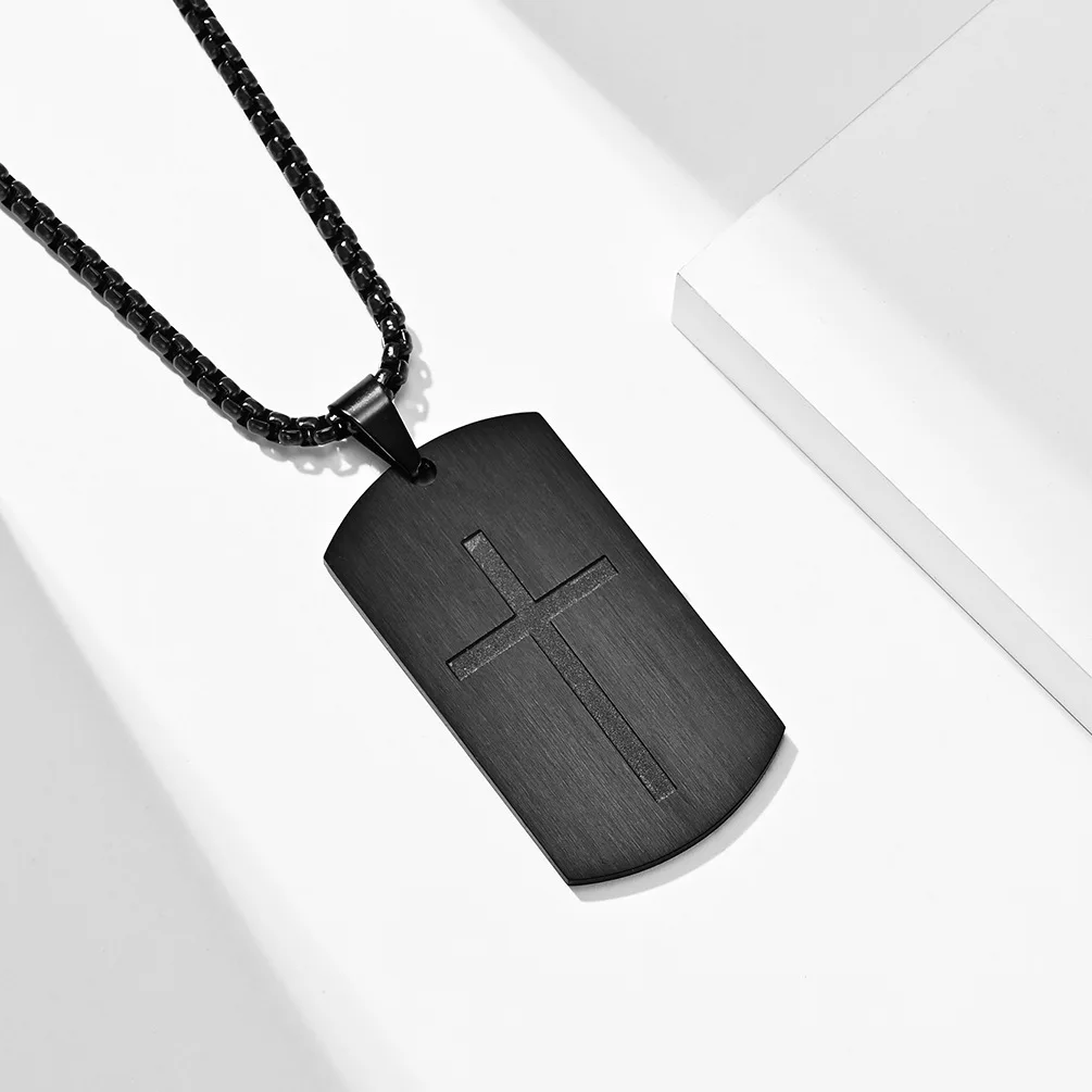 Fashion Jewelry Simple Cross Design Brushed Dog Tag Stainless Steel Necklaces for Men