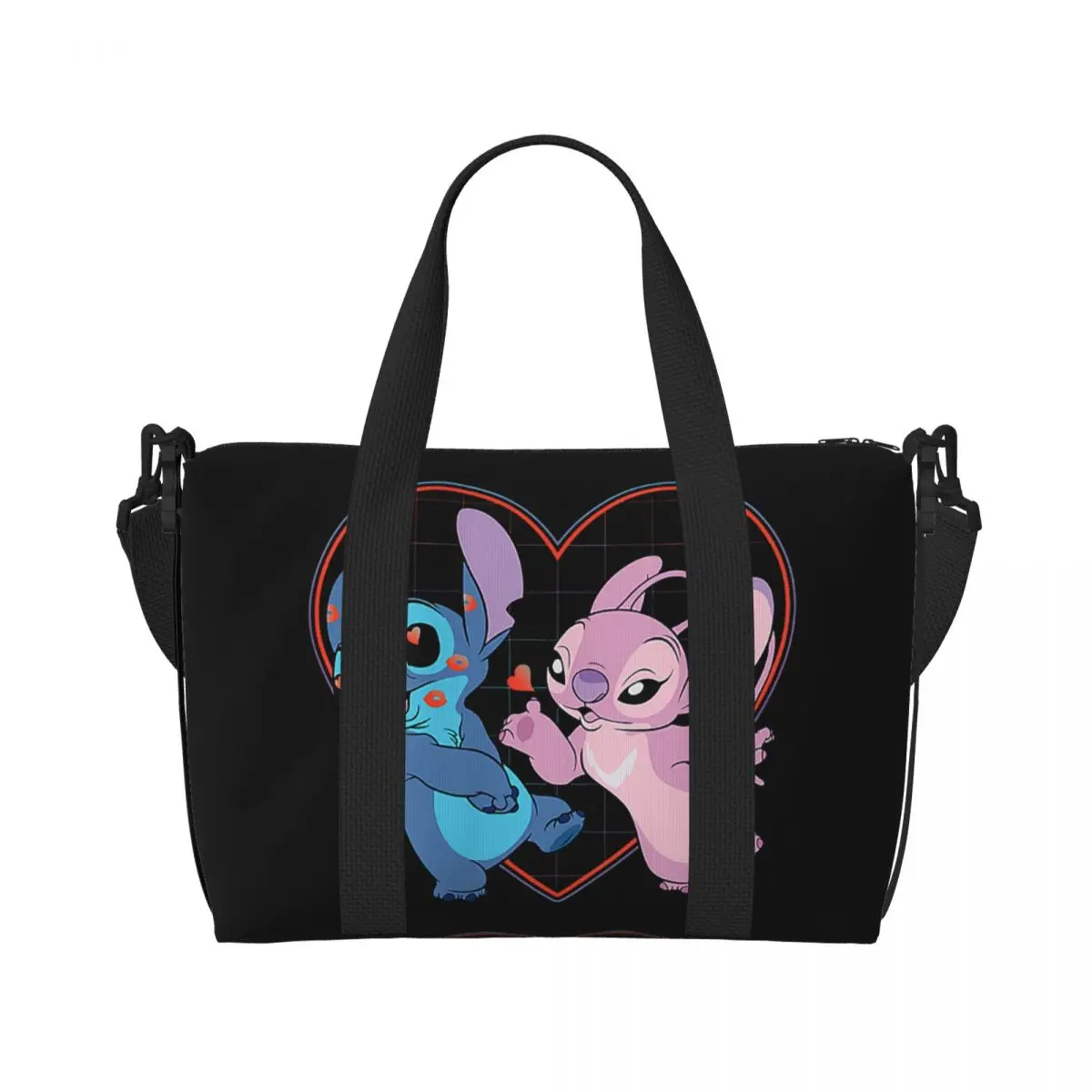 Custom Stitch Lilo Angel Heart Kisses Tote Bag for Women Large Capacity Beach Gym Travel Bags 2