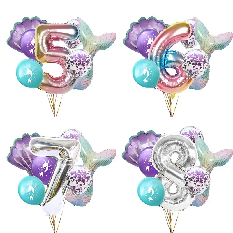 

7pcs/lot Mermaid Party Balloons Foil Balloon 32inch Number Kids Birthday Party Decorations Baby Shower Decor Helium Globos