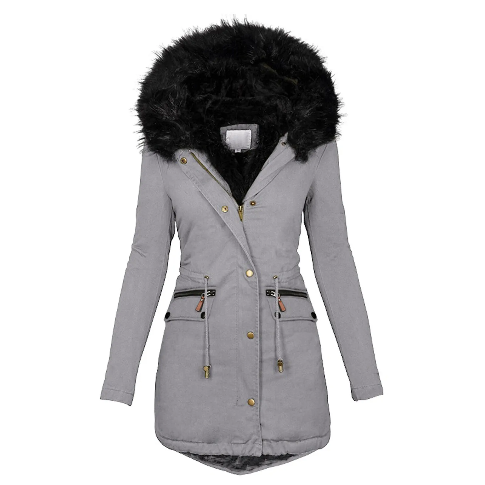 Parka Cotton Long Coat Womens Winter Fleece Thicken Faux Fur Collar Padded Zip Up Parkas Fitness Warm Thermal Overcoat Jackets