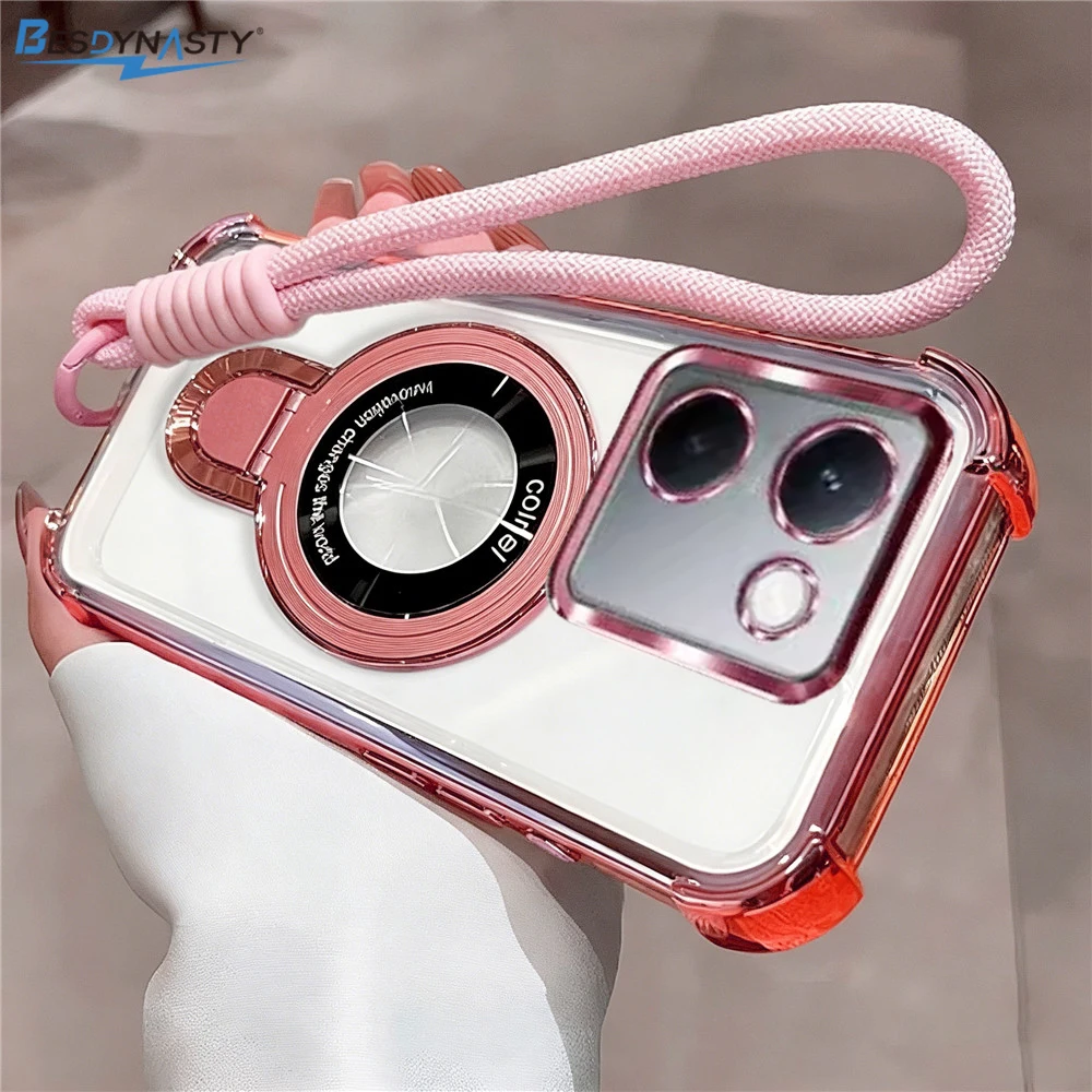 Transparent Shockproof Phone Case with Rope Lanyard and Stand Function