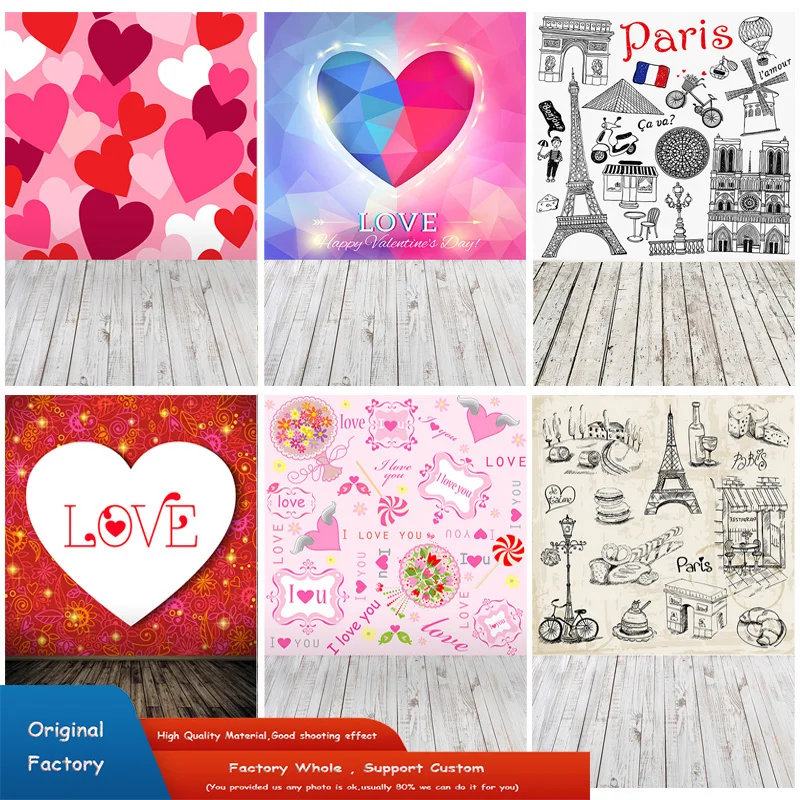 

Vinyl Rosebud Wedding Valentine's Day Photography Backdrops Props Beautiful Valentine's Day Heart Photographic Background HGG-14