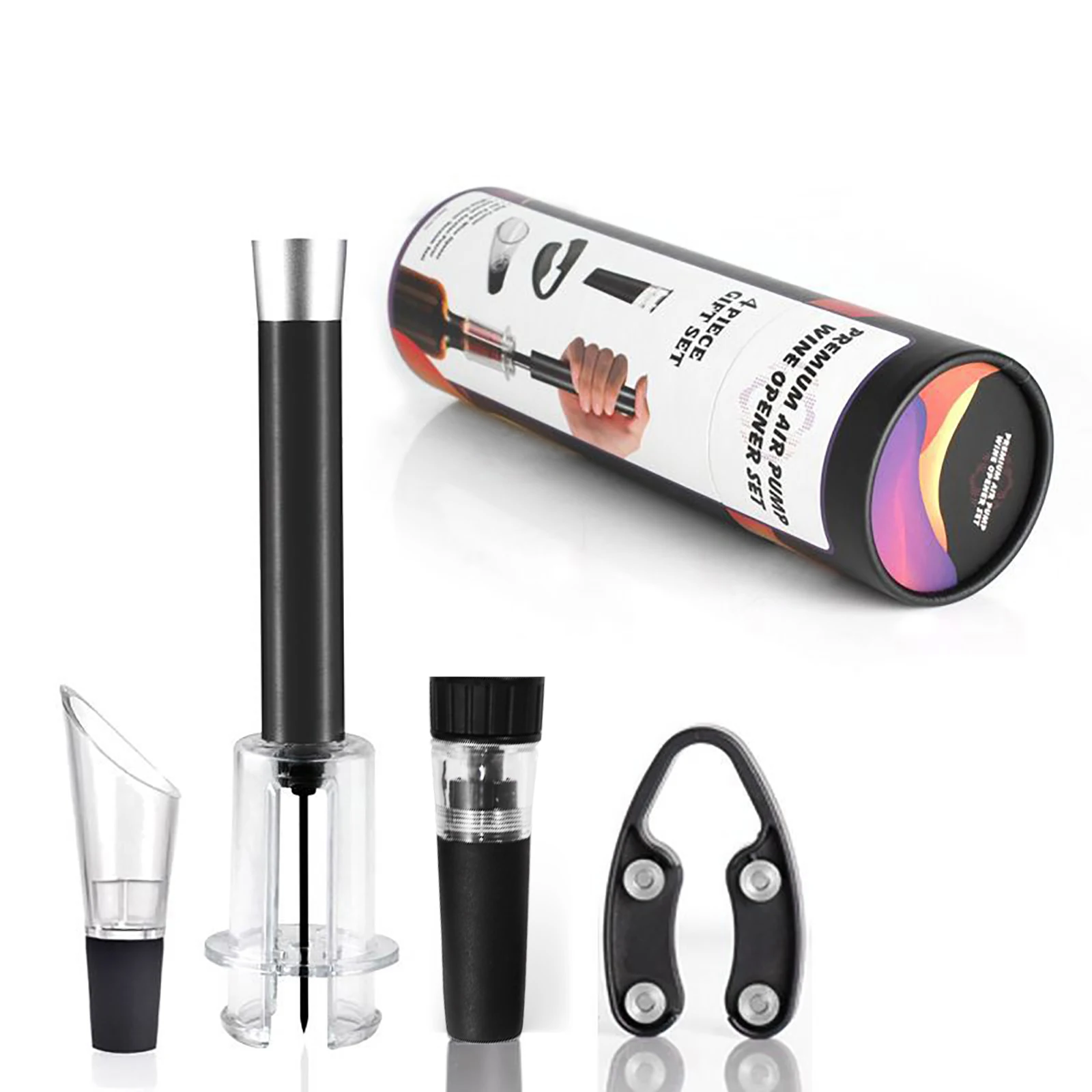4-piece set wine pressure bottle opener Wine needle bottle opener cylinder box Bottle Paper cutter Wine pour vacuum plug wine opener