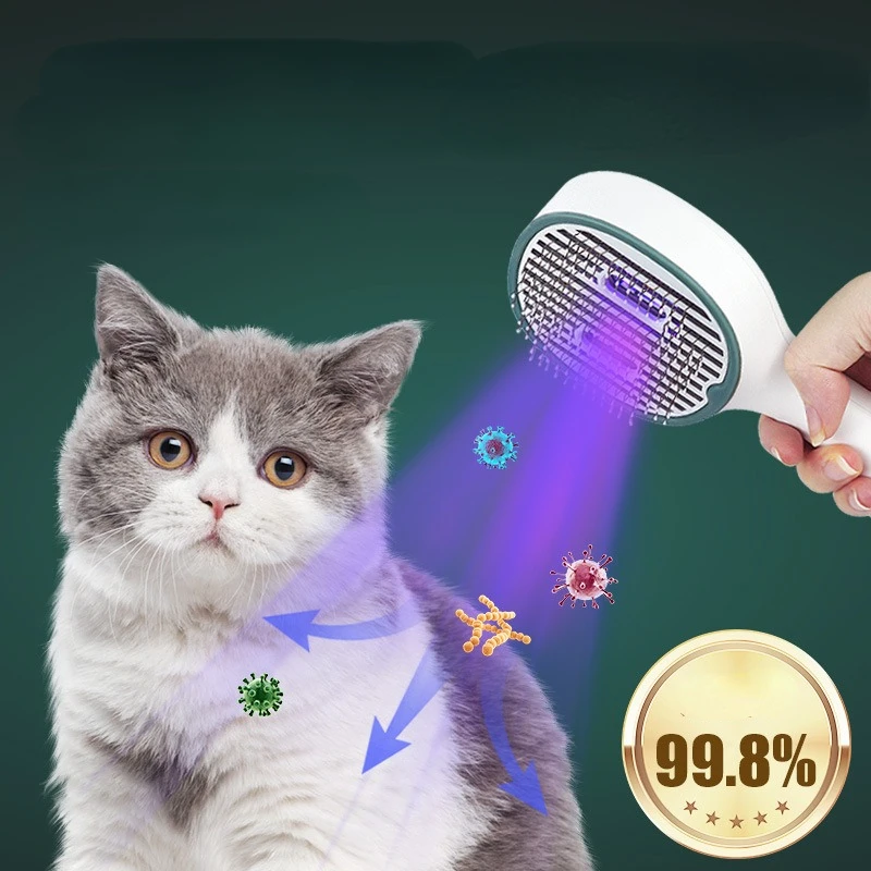 

Pet Comb UV Sterilization Rounded Comb USB Charging Pet Cleaning Brush Comb Non-slip Handle Lice Removal Brush Pet Grooming Tool
