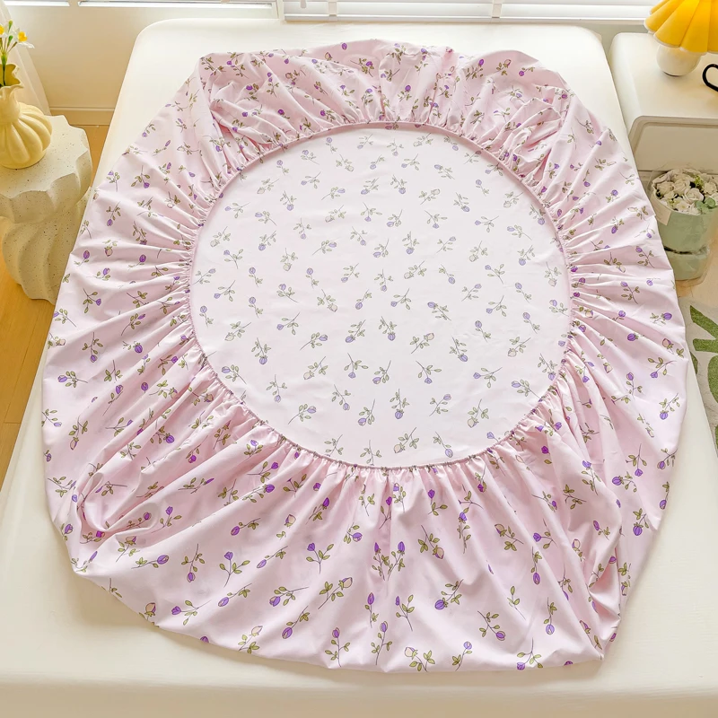 Purple Flower Bed Sheets Single/Queen/King Size Fitted Bed Sheet with Elastic Band drap de lit High Quality Mattress Cover 180 6