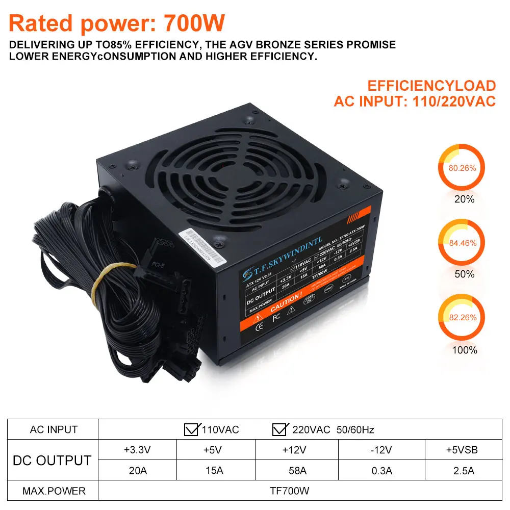 700W PC PSU 전원 공급 장치 검정색 게임용 조용한 120mm 팬 24핀 12V ATX ??BTC용 데스크탑 컴퓨터 전원 공급 장치
