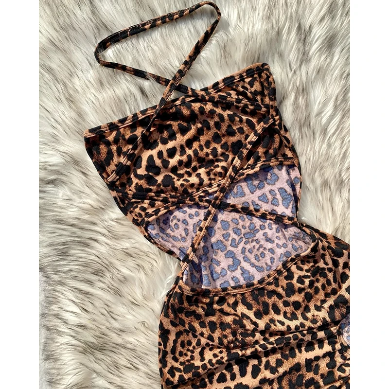 Elegant And Fashionable Women's Sexy Leopard Print Mini Dress Strapless Sleeveless Hollow Bag Hip Sexy Summer Holiday Dress 3