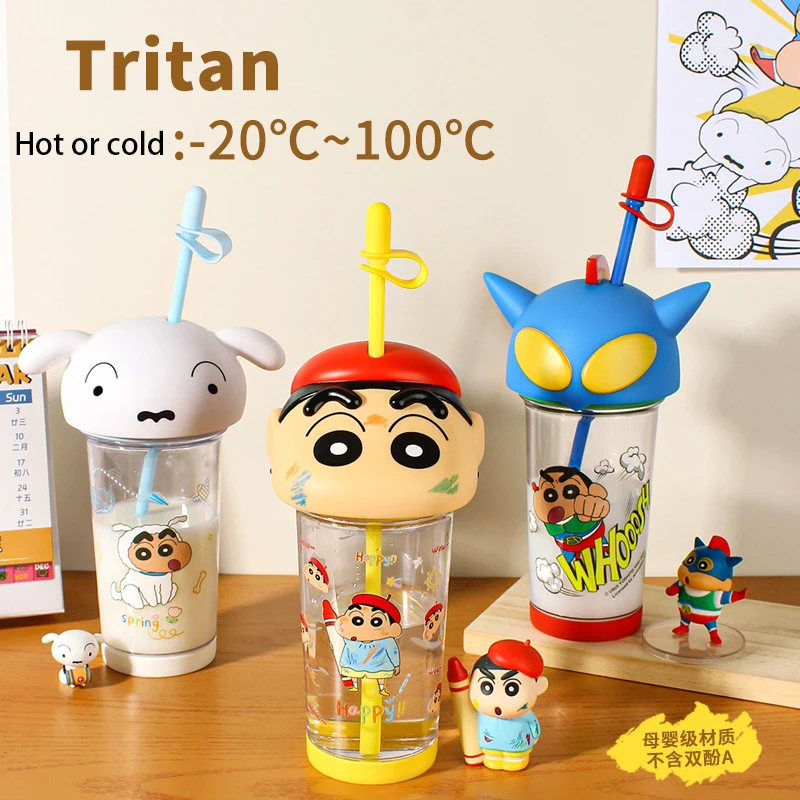 

Мультипликационный Crayon Shin-Chan, 500 мл, большая емкость, Студенческая трубочка, тритановая чашка для воды, термостойкая Питьевая чашка, подарок