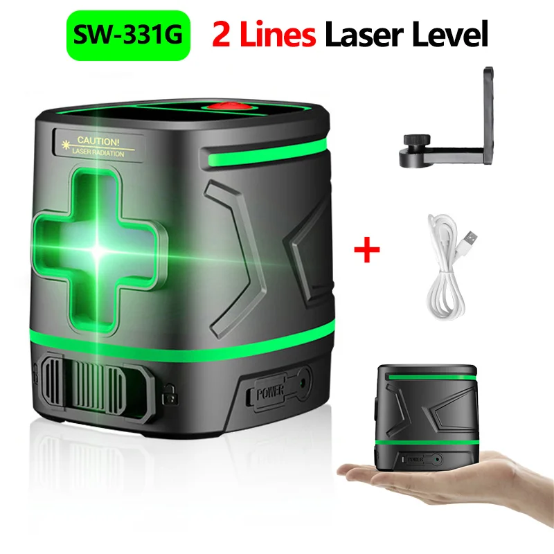

SW-331G Mini Laser Level Meter Rechargeable 2 Lines Vertical Horizontal Line Cross Green Light Beam Self-Leveling Laser Level