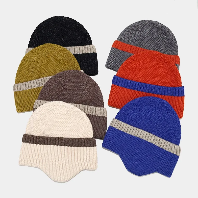 

Stripe Knitting Outdoor Keep Warm Women Earflap Snow Caps Autumn Winter Unisex Winter Earflaps Knitted Hat Beanie