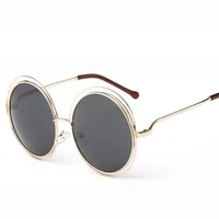 MUSELIFE Vintage rond grande taille surdimensionné lentille miroir lunettes de soleil femmes marque concepteur métal cadre dame lunettes de soleil dame Cool 6