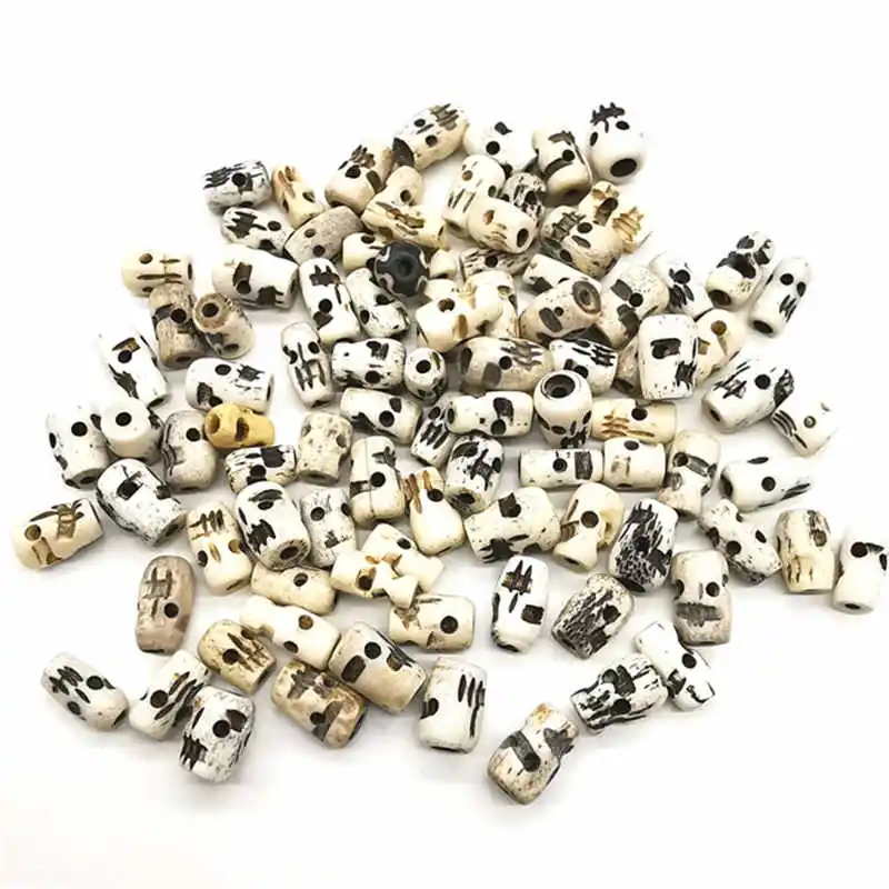 10PCS Tibet Yak Bone Hand Carved Skull Prayer Loose Beads Oiled Unoiled Optional TSB0214