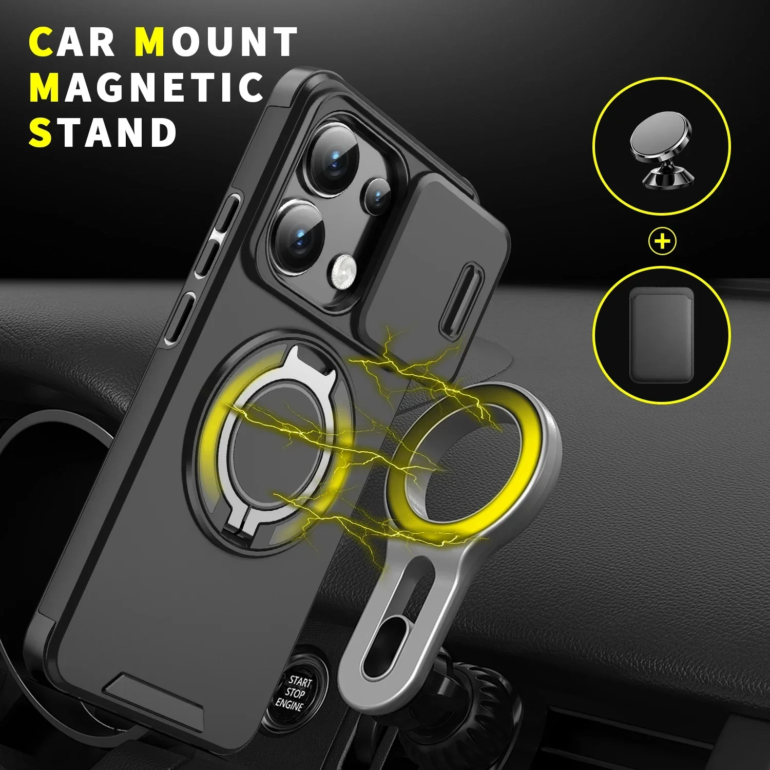 Enhanced Armor Case with Slide Camera Lens Protector and Magnetic Ring Stand