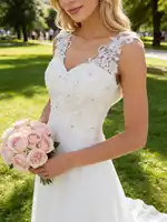 Abaowedding Women's Wedding Dress Lace Double V-Neck Sleeveless Evening Dress - Image 4