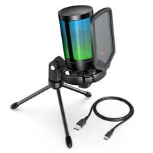  FIFINE USB Gaming Microphone,Condenser MIC with RGB,for PC PS4 PS5 MAC,Suit for Podcasters/Gamers/Influencers/Home studio 
