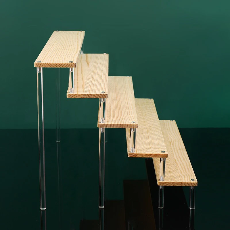 Wood Acrylic Display Stand Display Riser Shelf for Cupcake Perfume Animation Figure Doll Blind Box Shelves Organizers 5