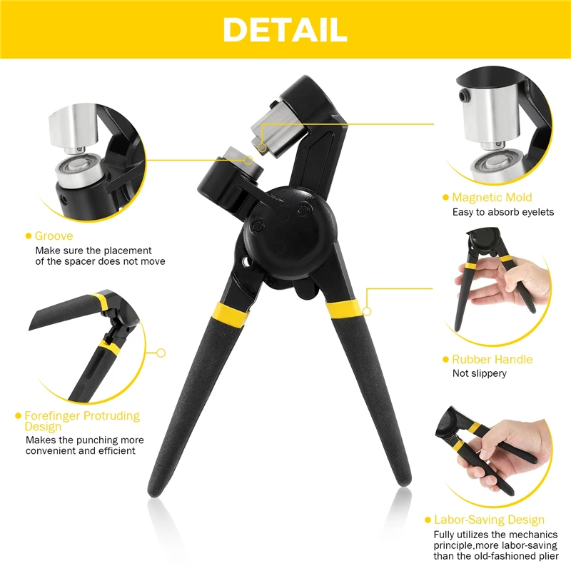 Handheld Hole Punch Pliers Grommet Tool Kit Eyelet Setter 500 Grommets 10/12mm for Belt Craft Rubber Poster Tarp Leather Canvas
