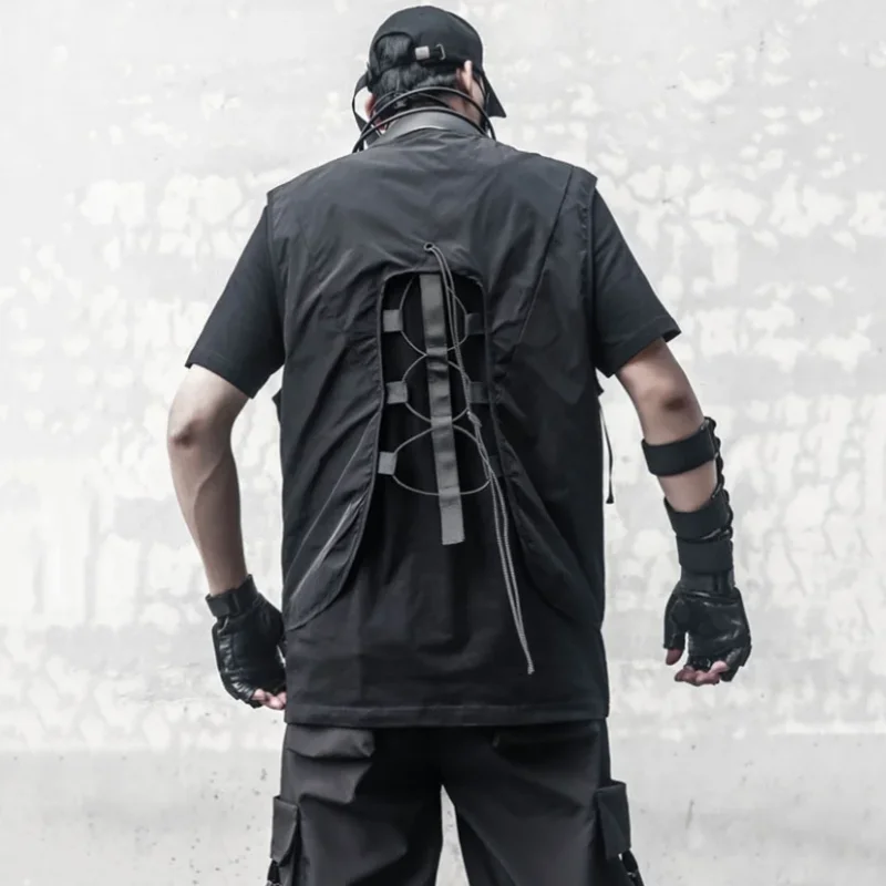 

2024 Men Personality Patchwork Design Tactical Vest Tops Y2K Techwear Punk Style High Street Sleeveless Jackets chalecos жилетка